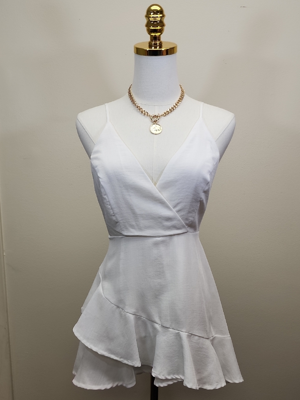 Forever 21 White High Low Ruffle Romper Bridal Bachelorette Size Small